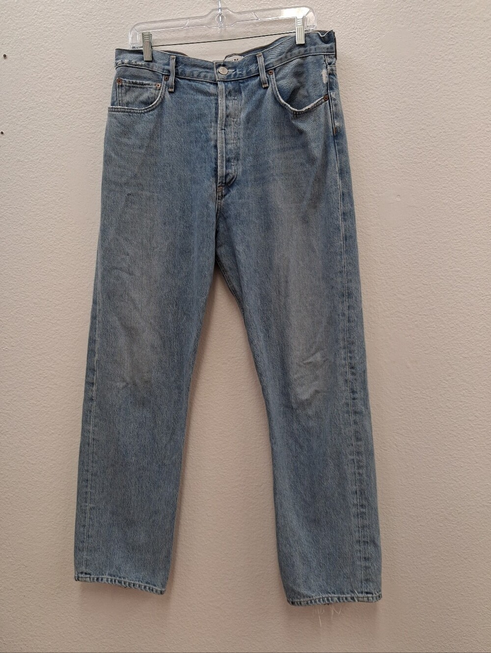 AGOLDE 90s Pinch Waist High Rise Jeans Light Blue Size 31 Factory Distressed